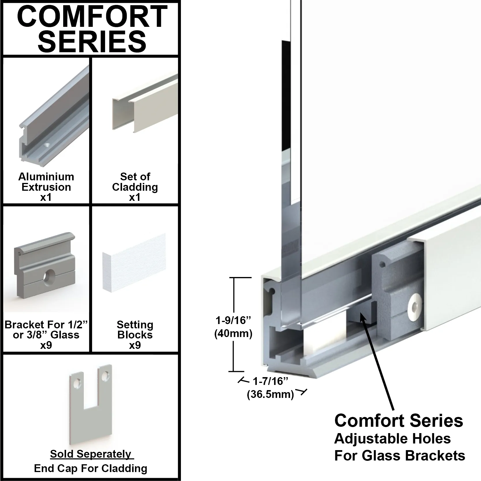 [MECUADJ] Mechanical U-Channel - Adjustable - 1-9/16" Cladding - 120" Length (BS, MBL, SA)
