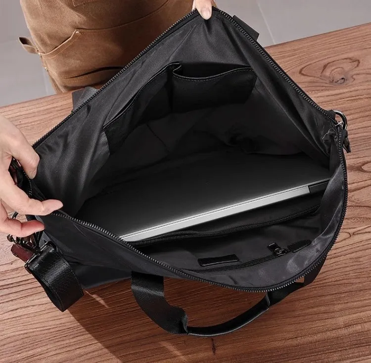 Mens Leather Nylon Tote Bag Nylon Crossbody Bag Mens Nylon Shoulder Bag Nylon Handbags Shoulder Bag