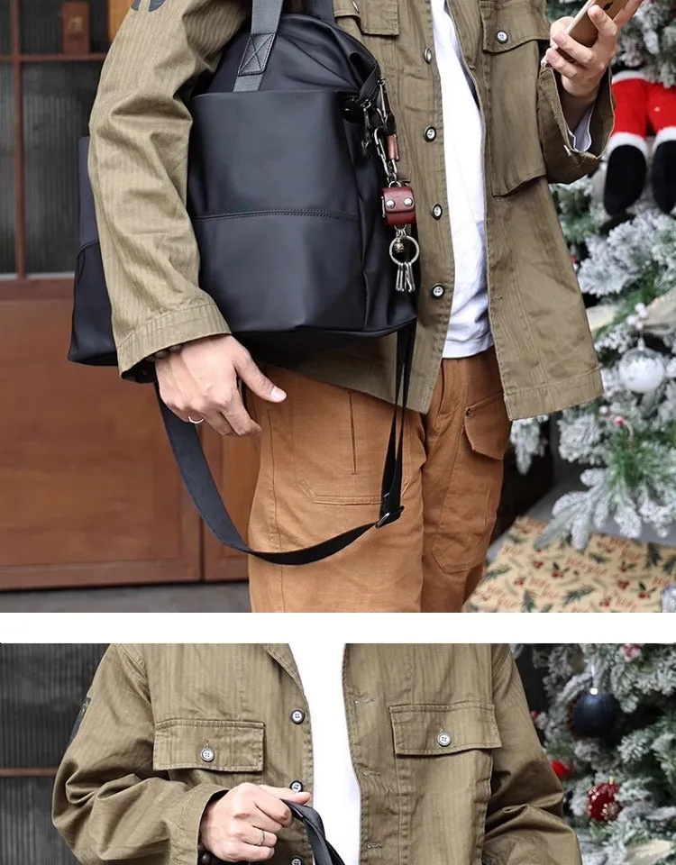 Mens Leather Nylon Tote Bag Nylon Crossbody Bag Mens Nylon Shoulder Bag Nylon Handbags Shoulder Bag