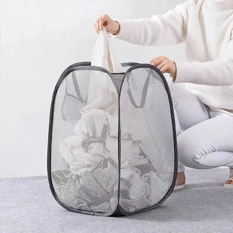 Mesh Pop-up Laundry Basket, Laundry Basket, Foldable Dirty Clothes Storage Basket, Large Capacity Storage Basket