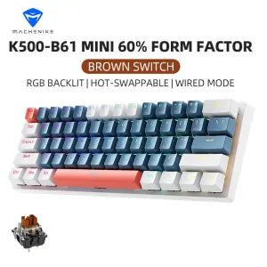 Mini Mechanical Keyboard 60% Form Factor 61Keys K500-B61 Gaming Keyboard Wired Full Key Hot-Swappable RGB Backlit Great Gift