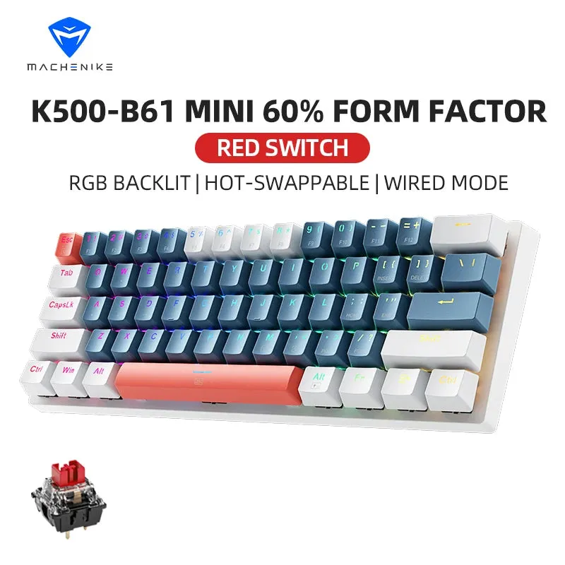 Mini Mechanical Keyboard 60% Form Factor 61Keys K500-B61 Gaming Keyboard Wired Full Key Hot-Swappable RGB Backlit Great Gift