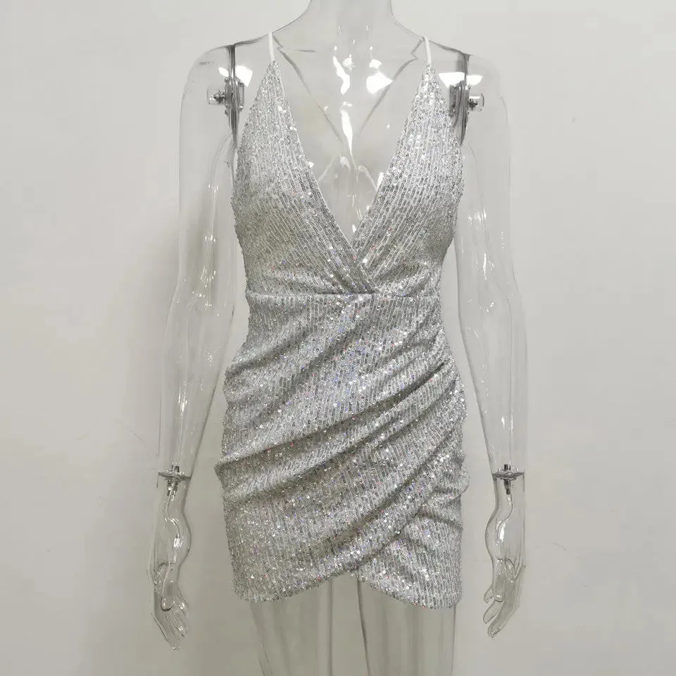 Mini Sequin Halter Dress - Glam Party Wear