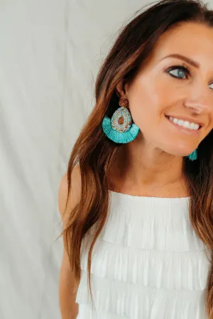 Mint // Teardrop Bead Fringe Earrings