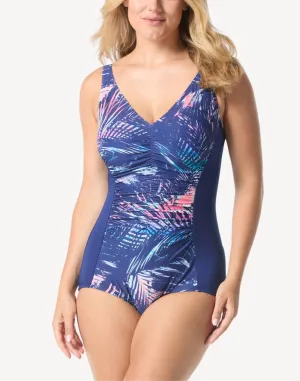 Mirage Palm Shirred Front Polyester One Piece