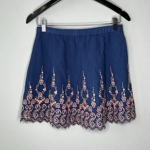 MISA Los Angeles Embroidered Boho Mini Skirt in Blue &amp; Pink Size XS NWOT