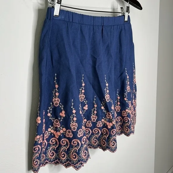 MISA Los Angeles Embroidered Boho Mini Skirt in Blue &amp; Pink Size XS NWOT