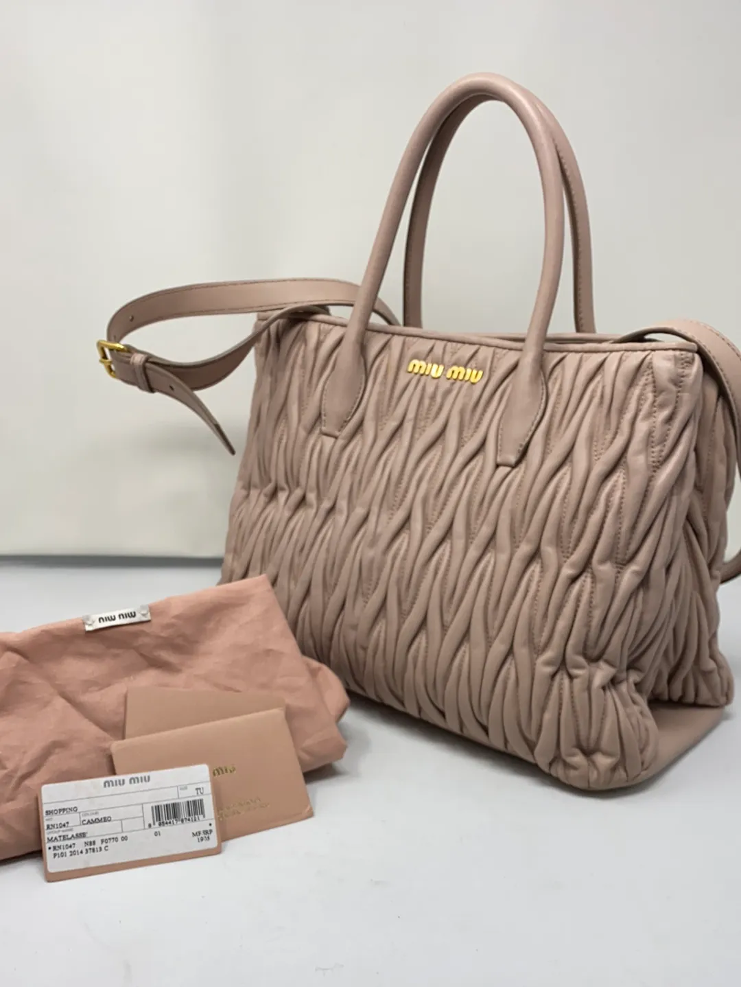 Miu Miu Dusty Rose Leather Bag Matelasse Leather Shopper