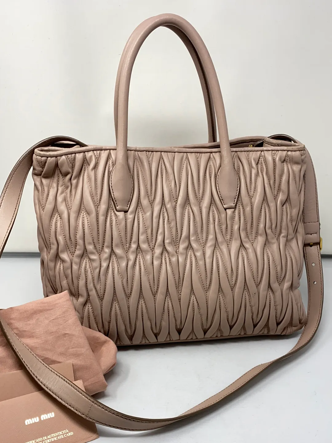 Miu Miu Dusty Rose Leather Bag Matelasse Leather Shopper