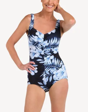 Moonlight Tropics Shirred Girl Leg Polyester One Piece