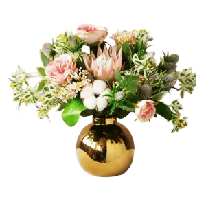 Multicolour Cotton Rose Floral Arrangement in a Gold Pot