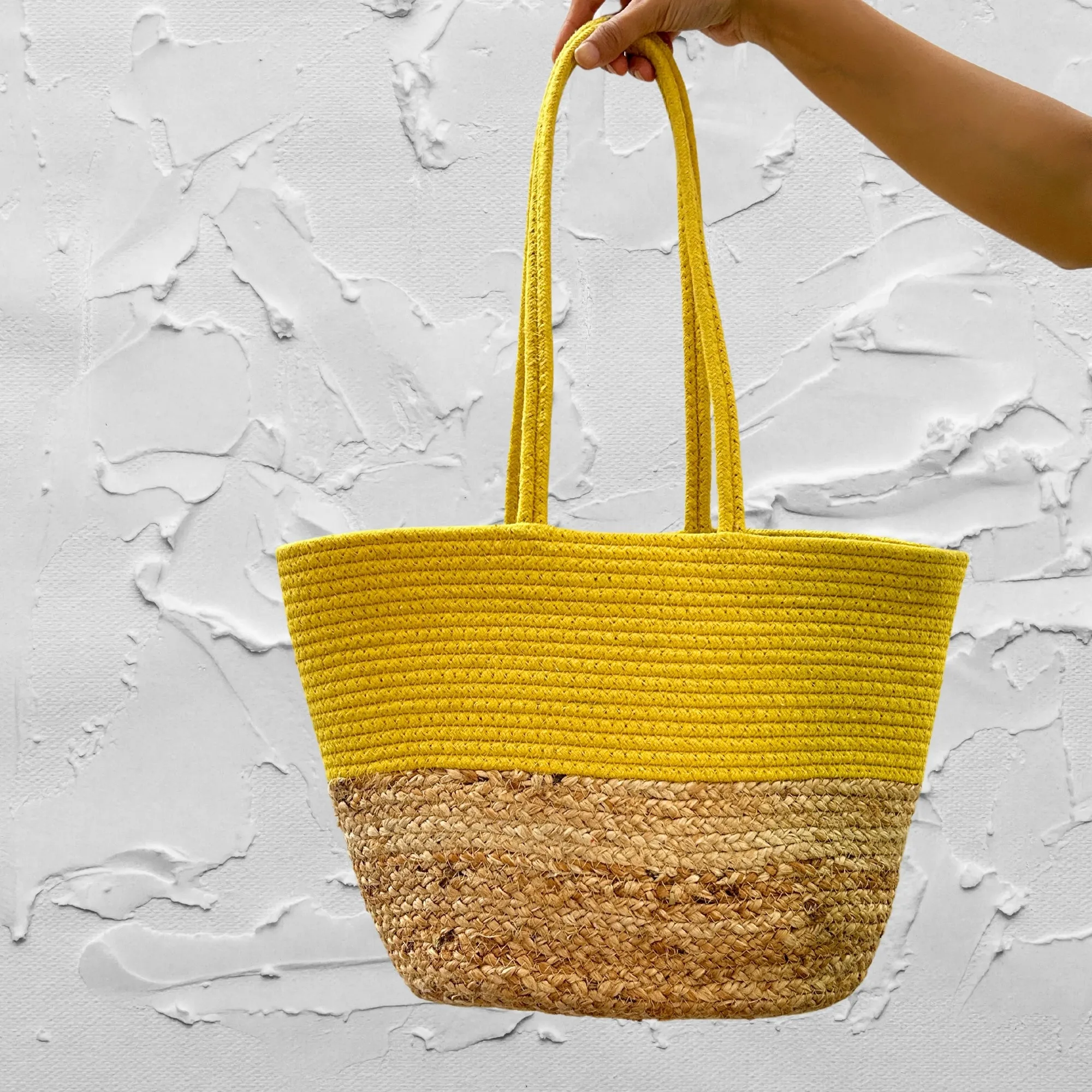 Mustard Jute and Cotton Handbag