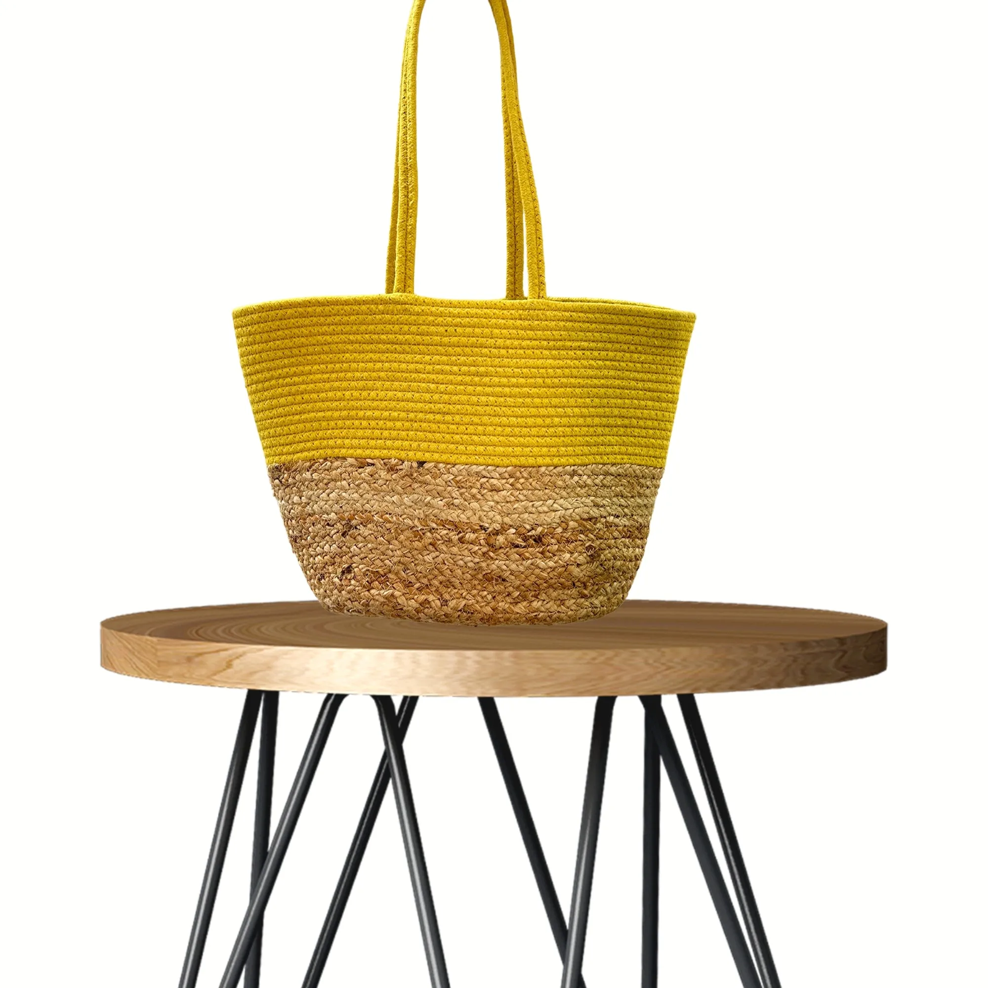 Mustard Jute and Cotton Handbag