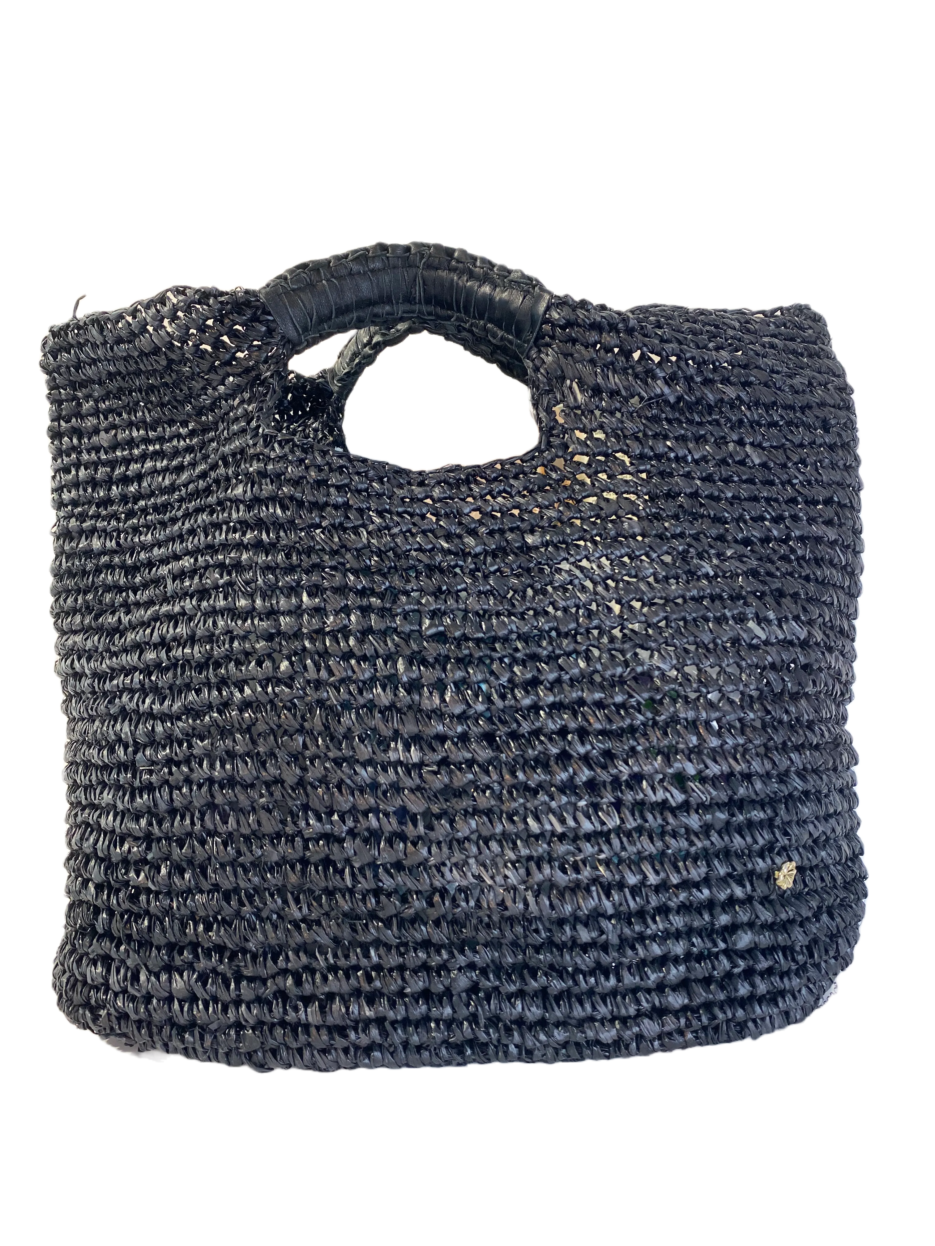 Napa Lux Metallic Graphite Raffia Small Beach Tote Bag
