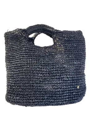 Napa Lux Metallic Graphite Raffia Small Beach Tote Bag
