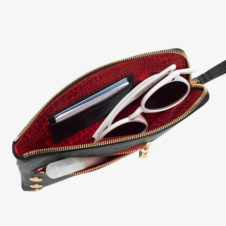 Nash Small (Black Brushed Gold Red Zipper)