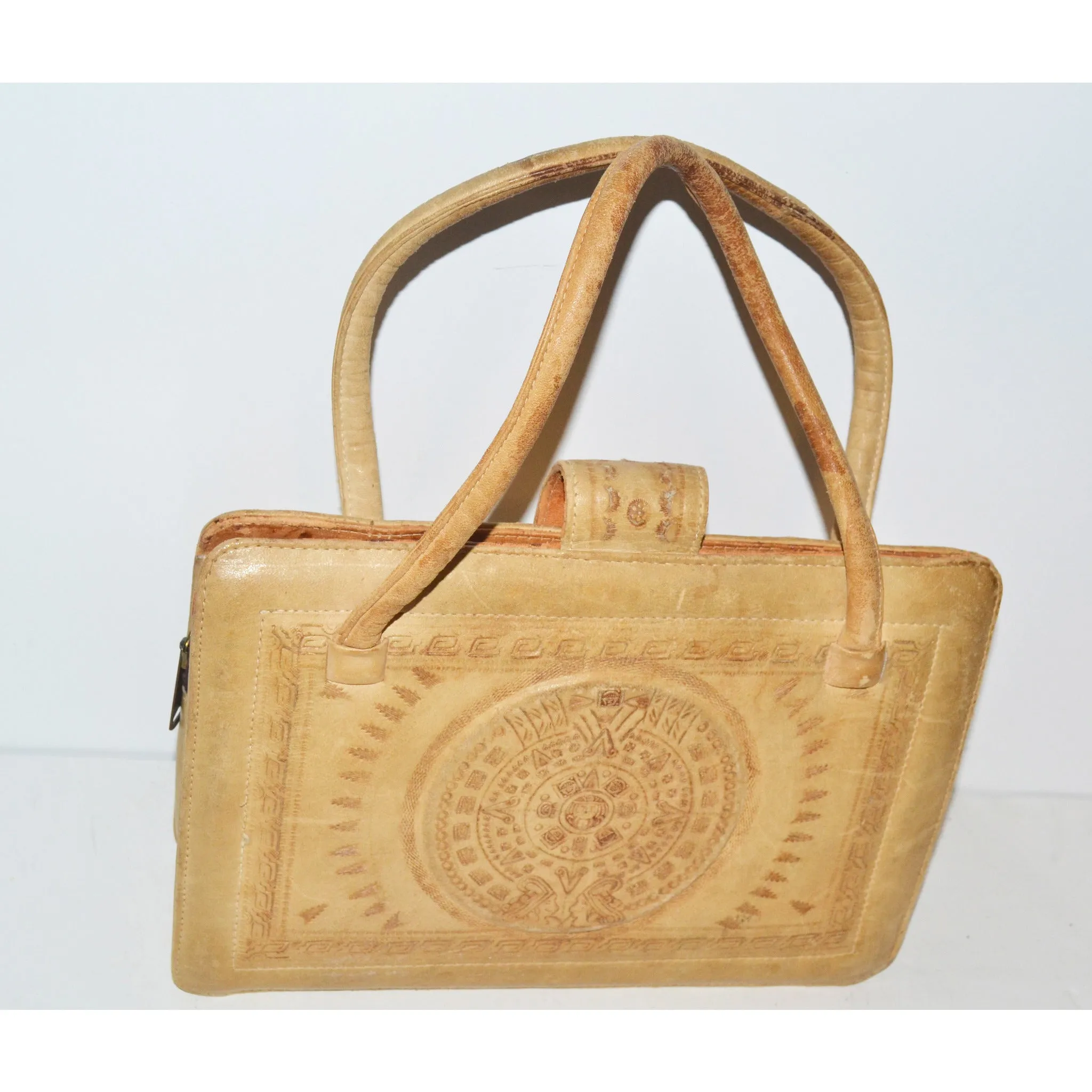 Natural Tooled Leather Mexican Purse