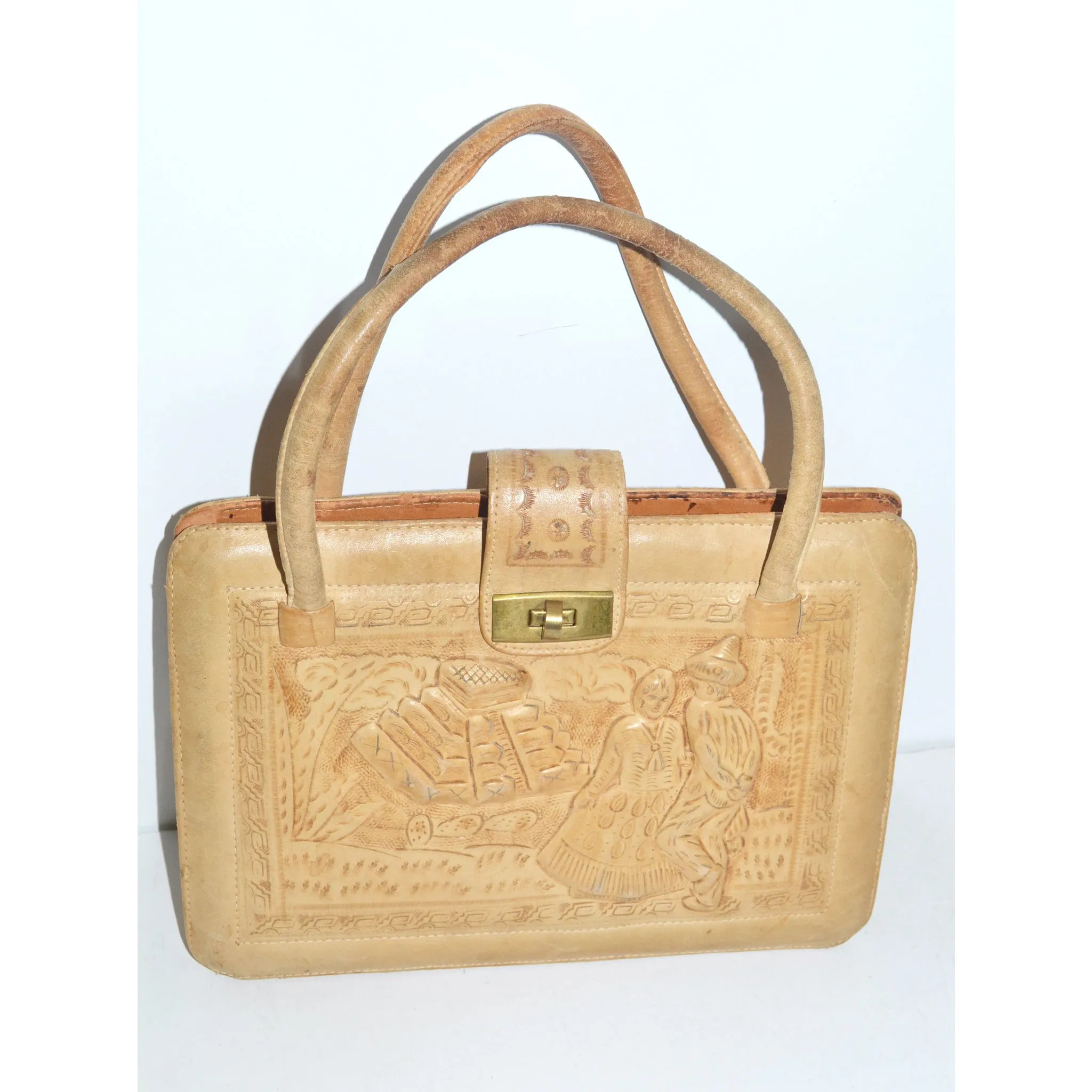 Natural Tooled Leather Mexican Purse
