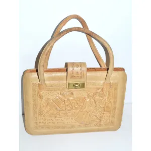 Natural Tooled Leather Mexican Purse