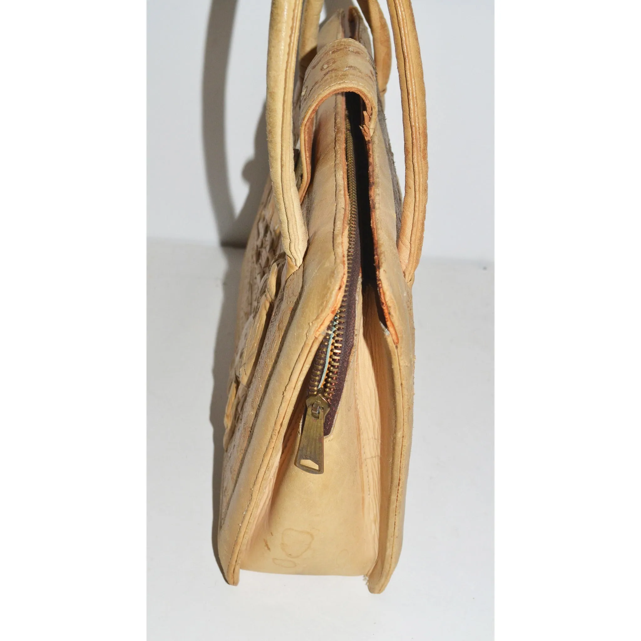 Natural Tooled Leather Mexican Purse
