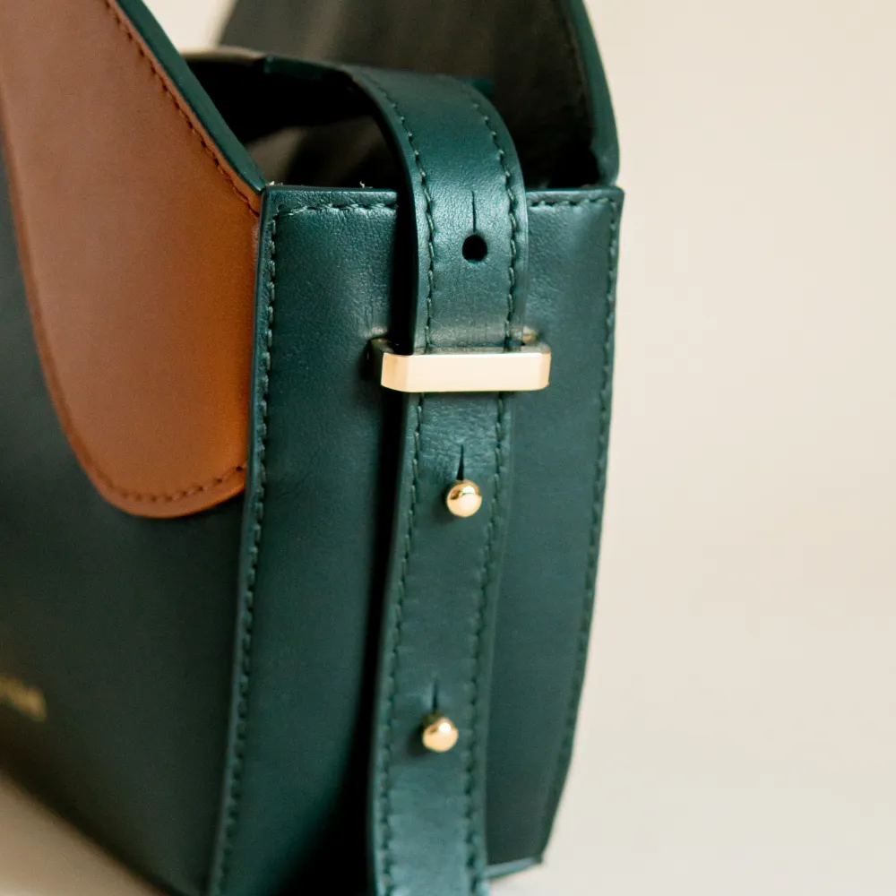 Neli Midnight Green and Brown Leather Handbag