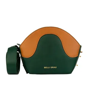 Neli Midnight Green and Brown Leather Handbag