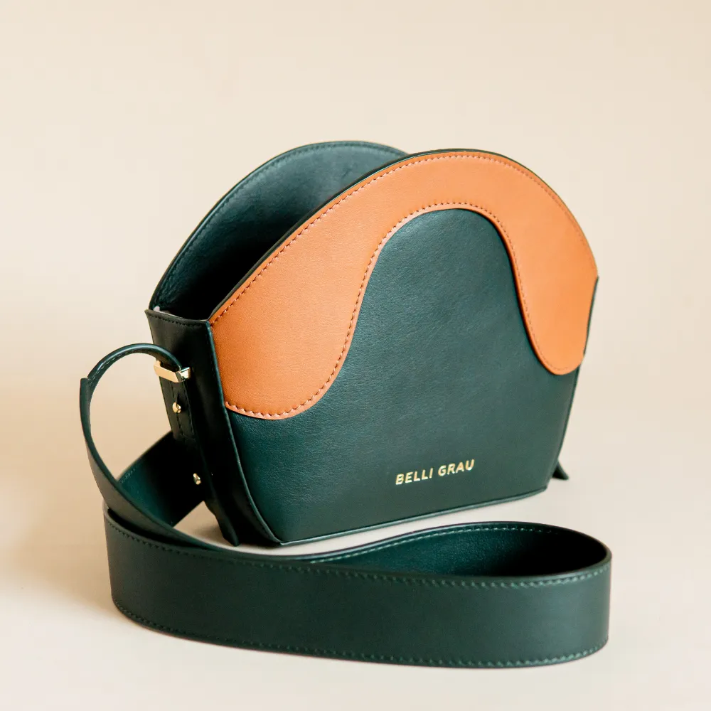 Neli Midnight Green and Brown Leather Handbag