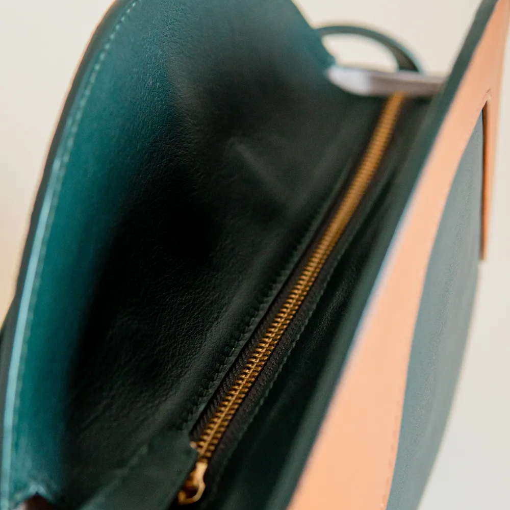 Neli Midnight Green and Brown Leather Handbag