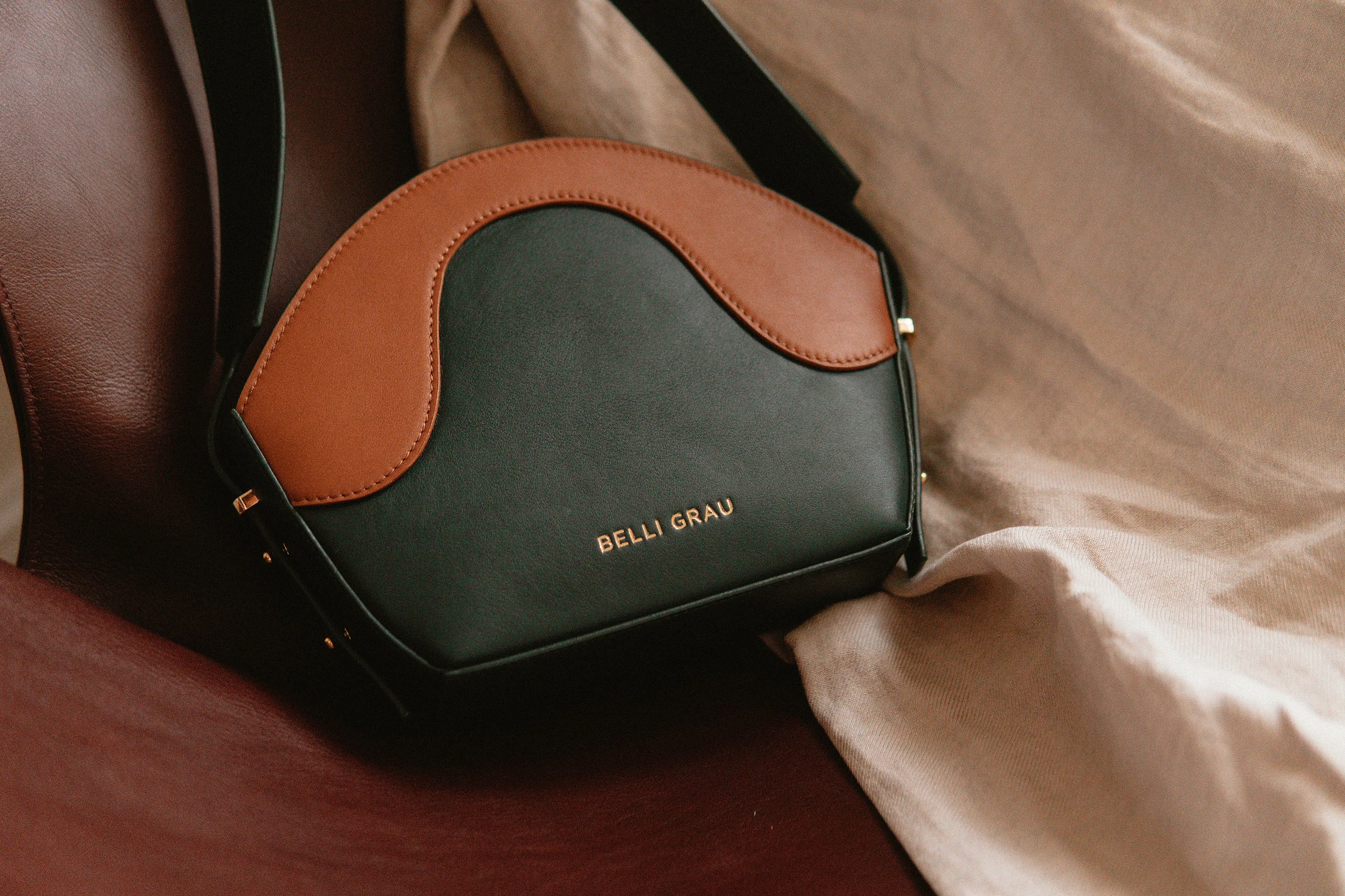 Neli Midnight Green and Brown Leather Handbag