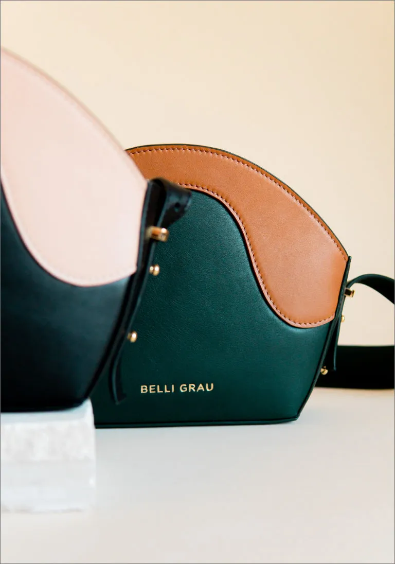 Neli Midnight Green and Brown Leather Handbag