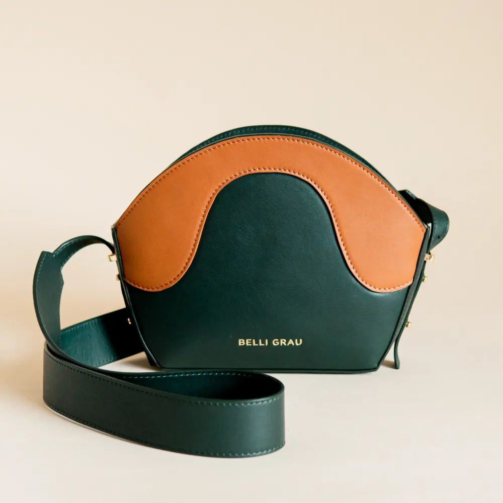 Neli Midnight Green and Brown Leather Handbag