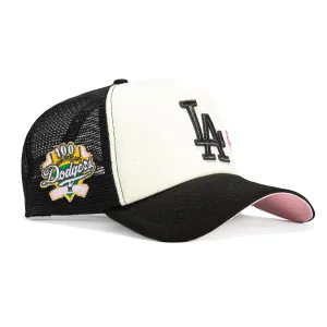 New Era 9Forty A-Frame Foam Los Angeles Dodgers 100th Anniversary Patch Rose Snapback Hat - White, Black, Pink