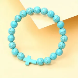 NEW Fashion Men's/Women's Turquoise Cross Beaded Bracelet, Bringing Good Luck And Blessings