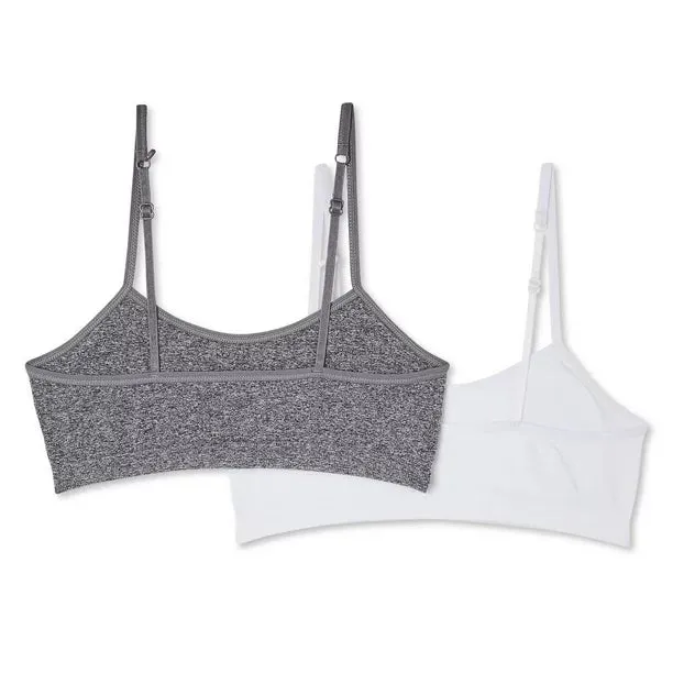 New George Kids Girls' Youth 2 Pack Bralettes, 1 white, 1 dark grey, Sz XL!