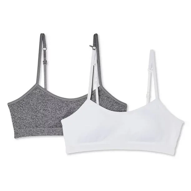 New George Kids Girls' Youth 2 Pack Bralettes, 1 white, 1 dark grey, Sz XL!