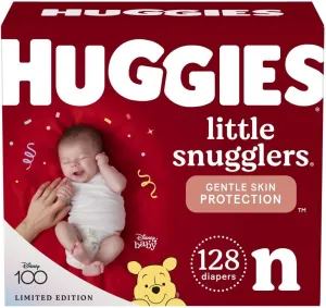 NEW HUGGIES Newborn Diapers - Little Snugglers Disposable Baby Diapers, 128ct, Giant Pack (Packaging May Vary)