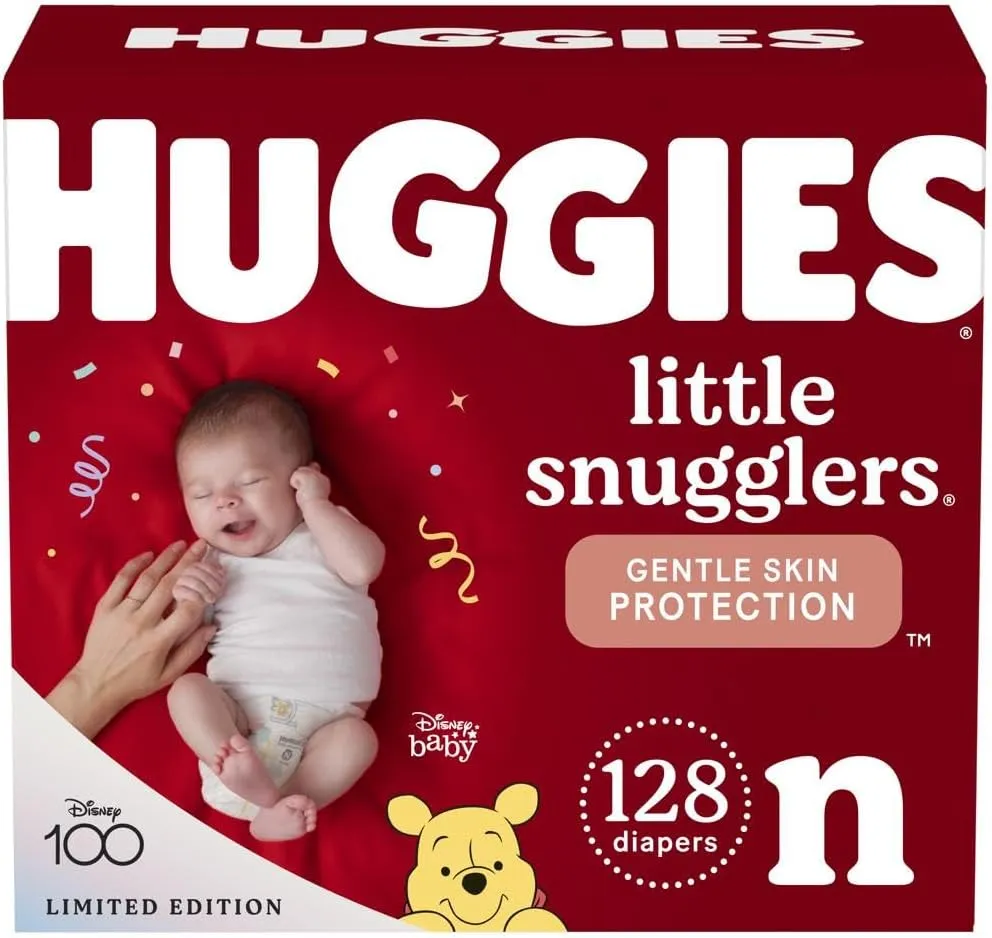 NEW HUGGIES Newborn Diapers - Little Snugglers Disposable Baby Diapers, 128ct, Giant Pack (Packaging May Vary)