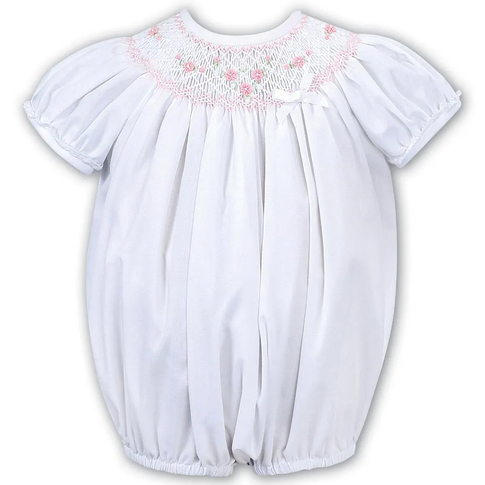 New In Sarah Louise Girls White Daisy Smocked Romper