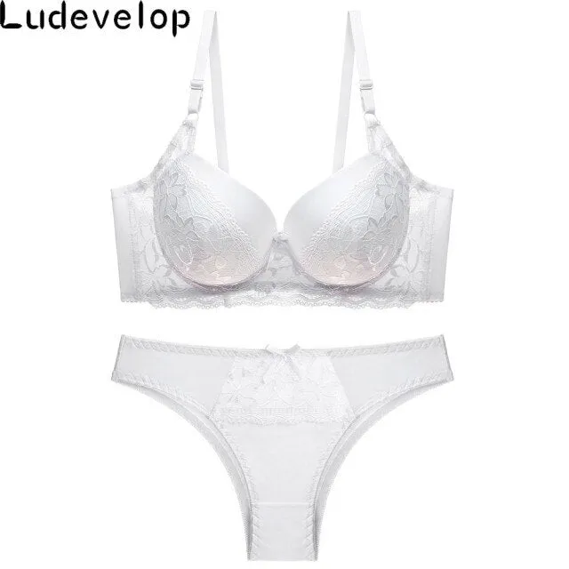 New Top Sexy Underwear Set Cotton Push-up Bra and Panty Sets 3/4 Cup Brand Green Lace Lingerie Set Women Deep V Brassiere Black