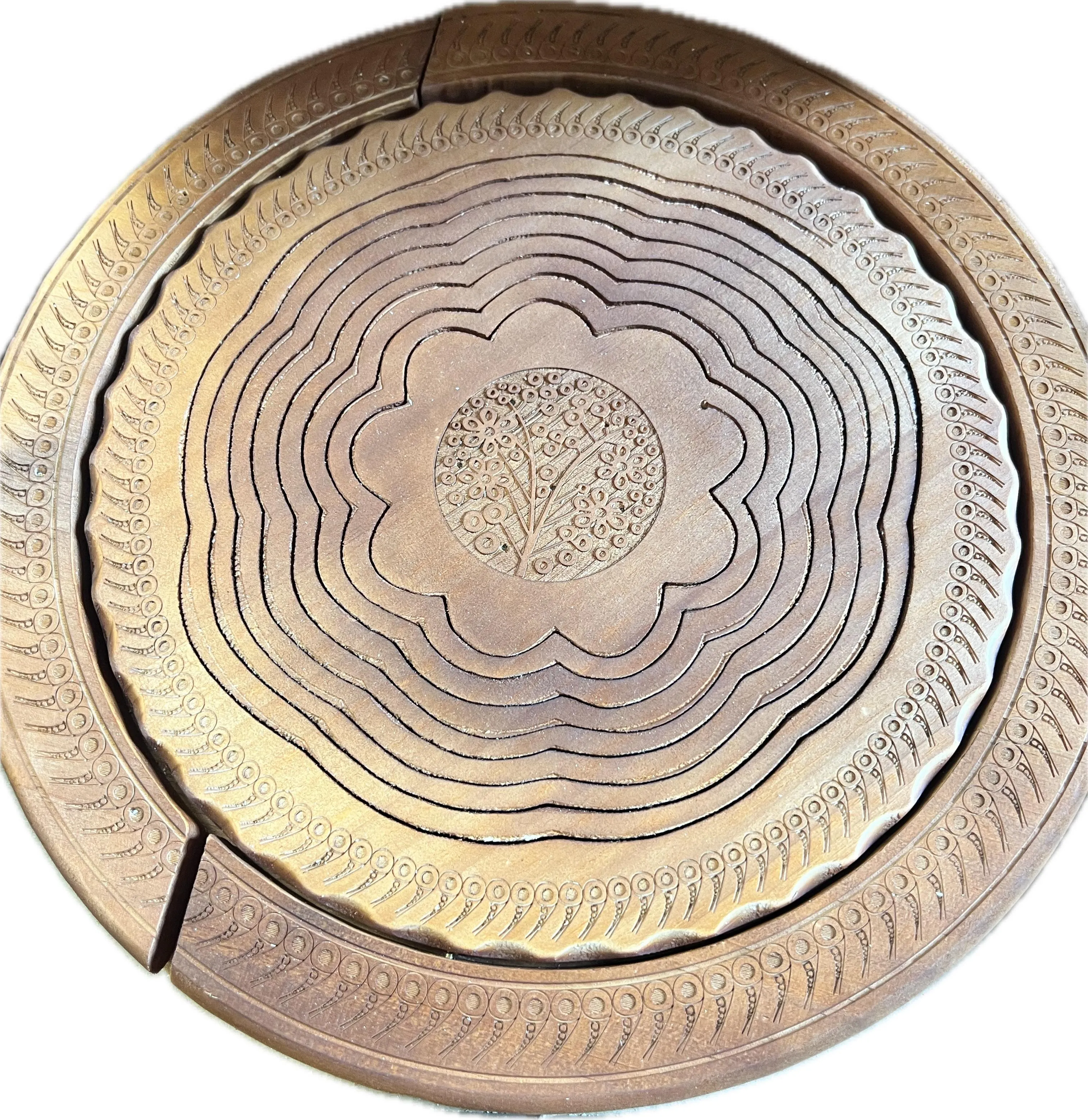 New Unique Handmade Wood Carving Fruit Plate/Bowl/Basket, Wooden Fruit Basket, Foldable Bamboo Dried Fruit Basket, (One Grid) Retails $72 