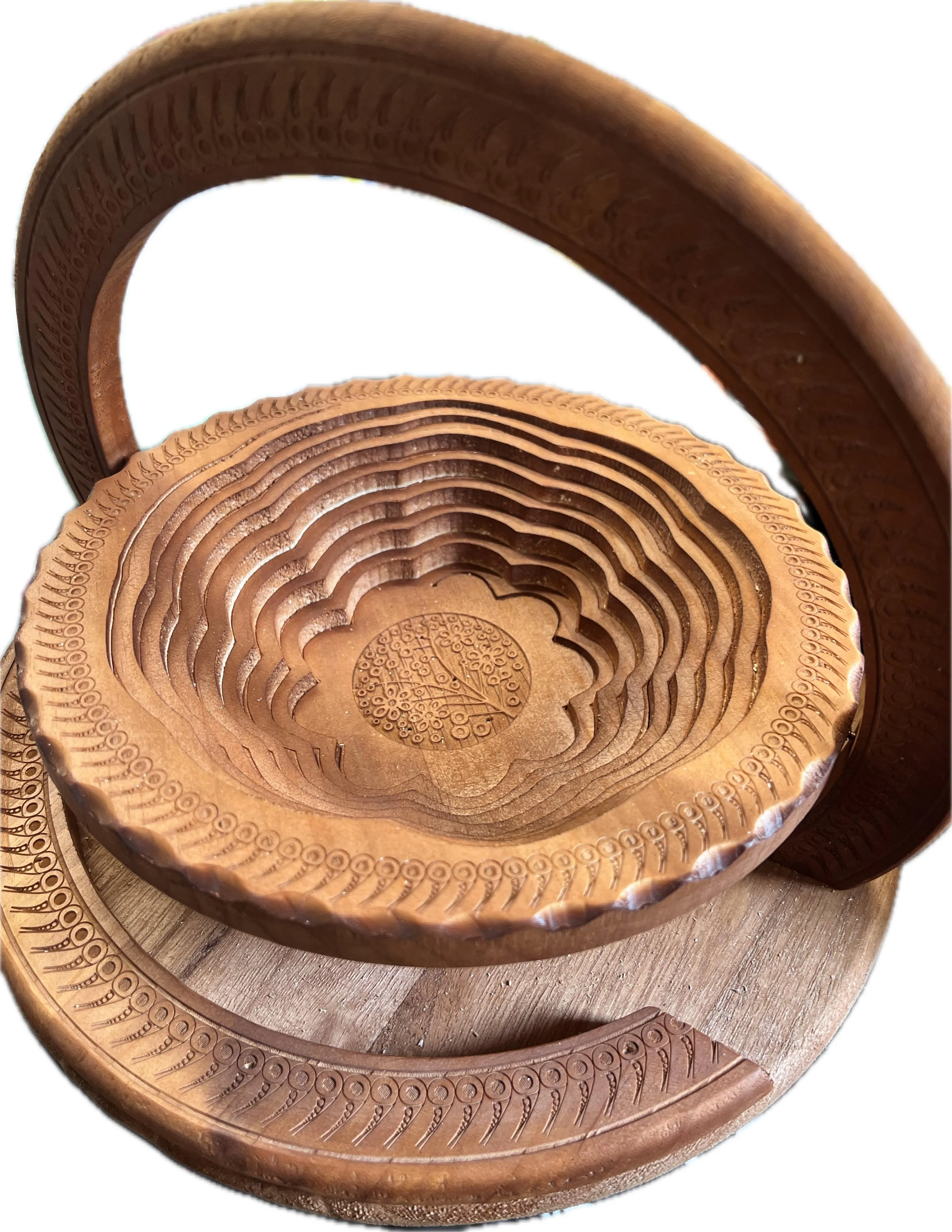 New Unique Handmade Wood Carving Fruit Plate/Bowl/Basket, Wooden Fruit Basket, Foldable Bamboo Dried Fruit Basket, (One Grid) Retails $72 