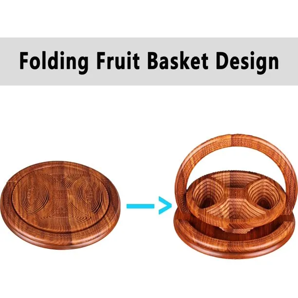 New Unique Handmade Wood Carving Fruit Plate/Bowl/Basket, Wooden Fruit Basket, Foldable Bamboo Dried Fruit Basket, (One Grid) Retails $72 