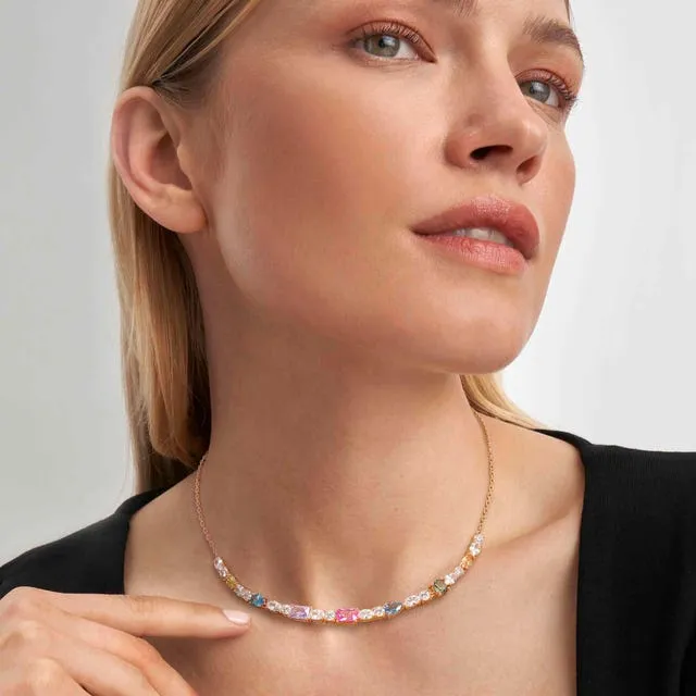 Nomination Colour Wave Necklace, Multicolour Cubic Zirconia, 22K Rose Gold