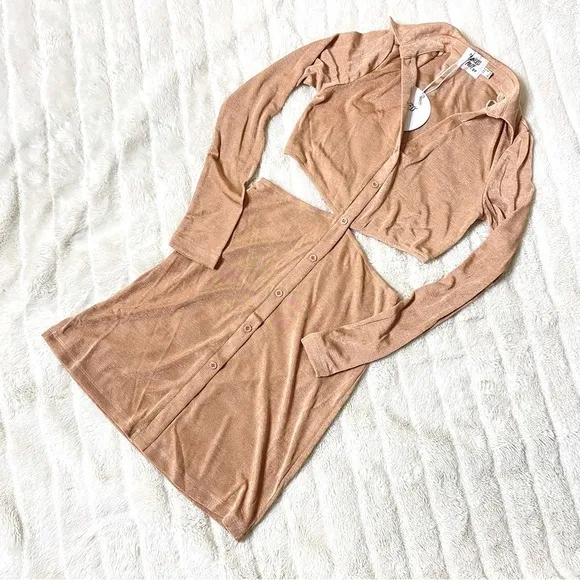 Nwt Princess Polly Cutout Y2k Mini Shirt Dress Nude