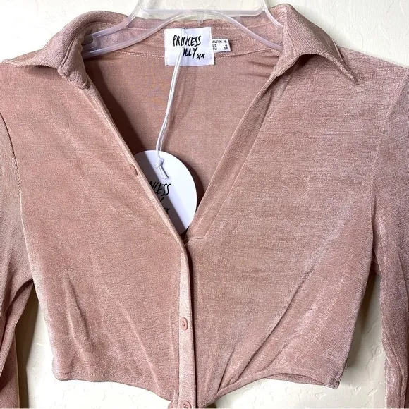 Nwt Princess Polly Cutout Y2k Mini Shirt Dress Nude