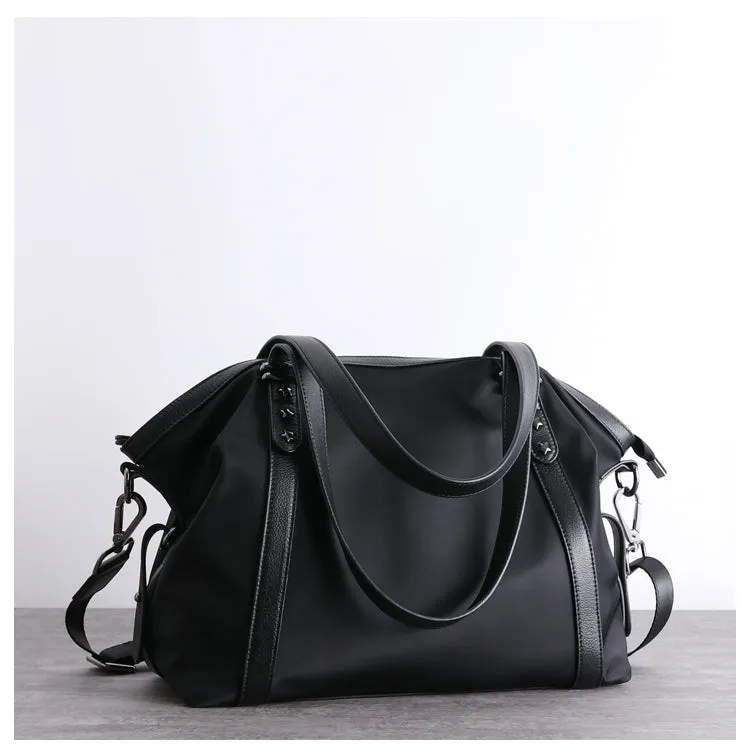 Nylon Leather Shoulder Handbags Womens Black Nylon Travel Purse Nylon Handbag Work Purse for Ladies