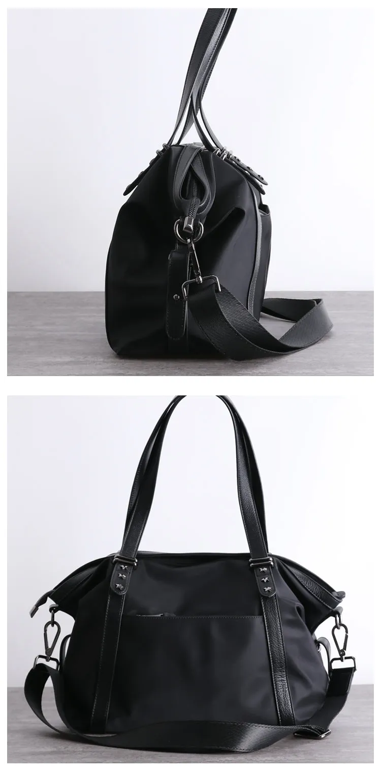 Nylon Leather Shoulder Handbags Womens Black Nylon Travel Purse Nylon Handbag Work Purse for Ladies