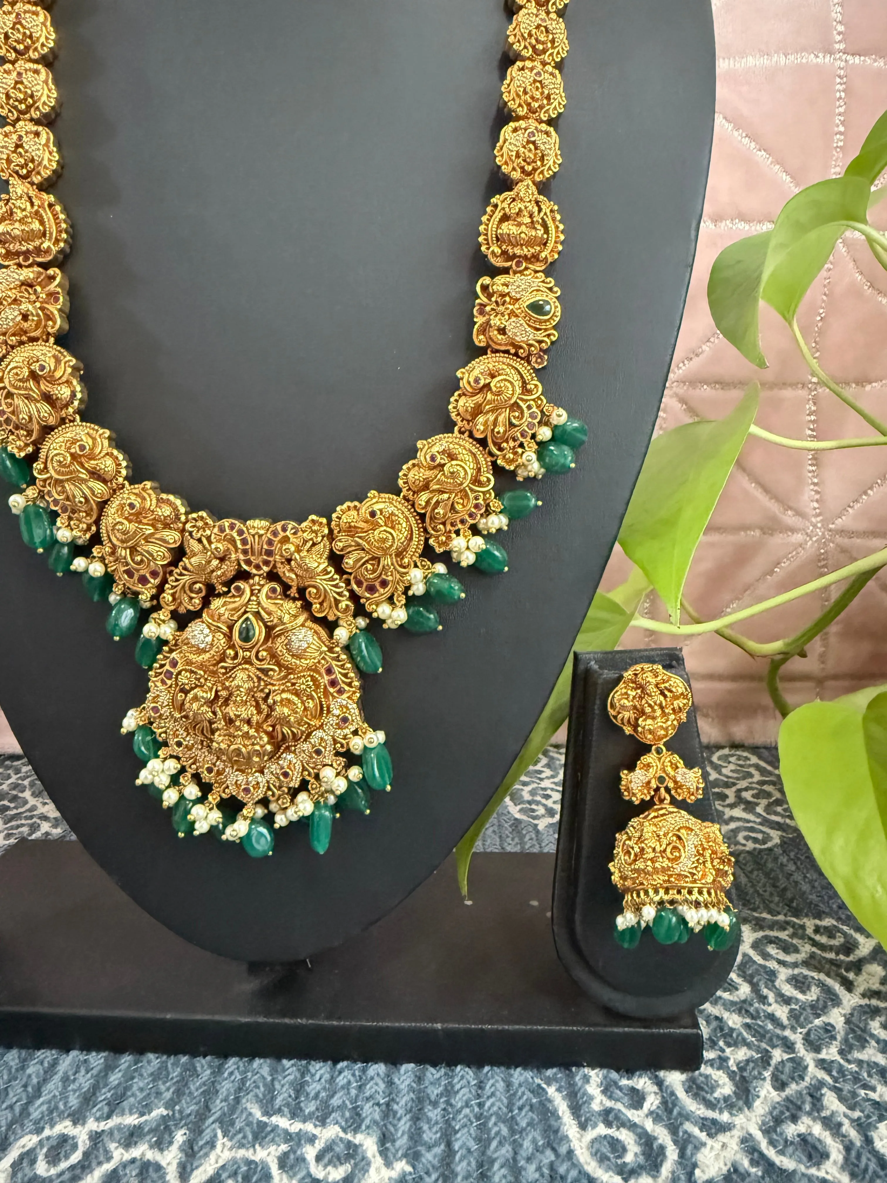 One Gram Gold Deep Nakshi Lakshmi Long Necklace Set