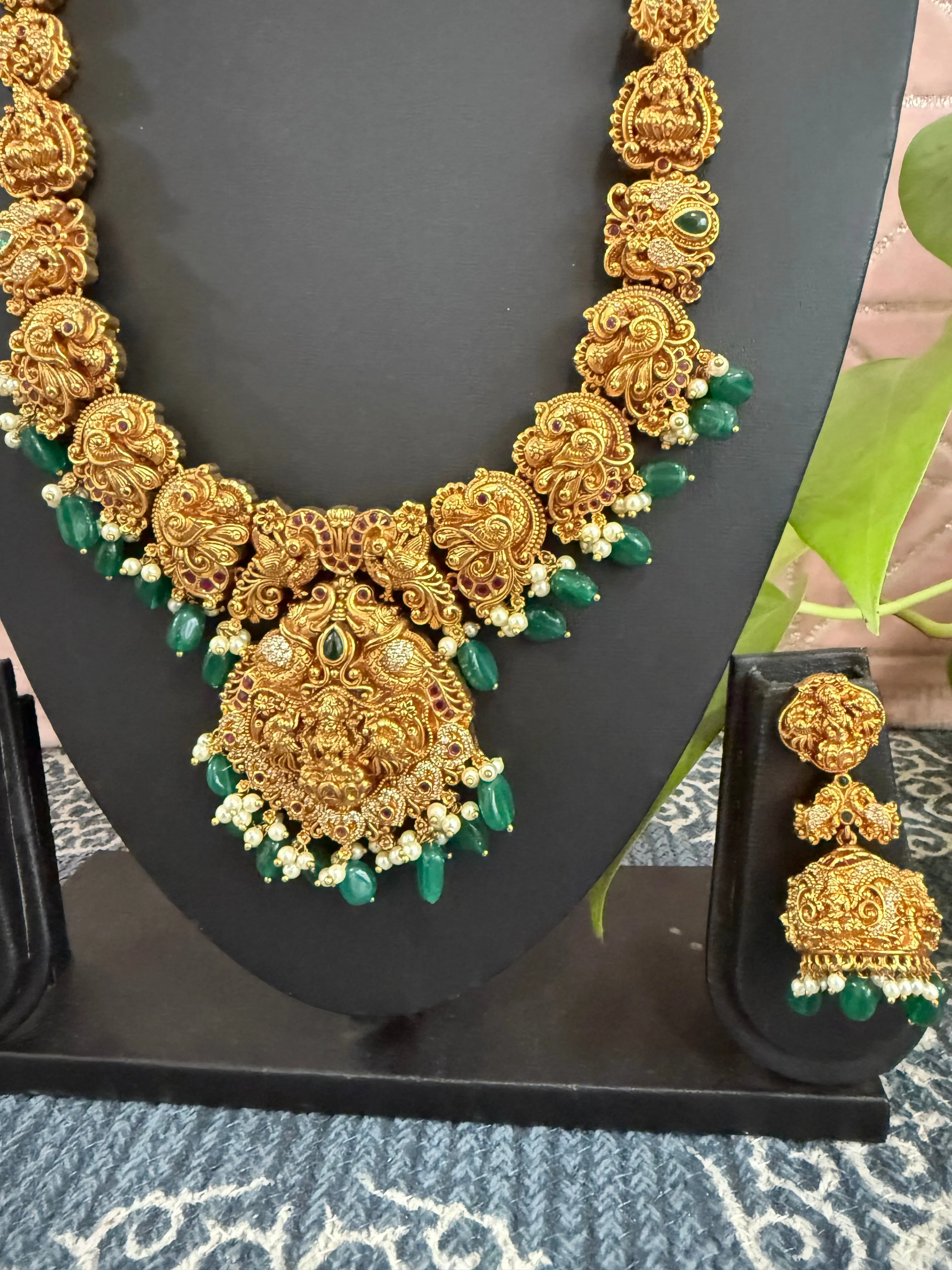 One Gram Gold Deep Nakshi Lakshmi Long Necklace Set
