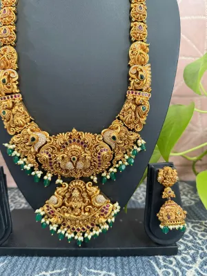 One Gram Gold Deep Nakshi Lakshmi Long Necklace Set